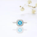 1.05 Ct Cushion Natural Blue Paraiba Apatite Pave Rhodium Plated Silver Halo Ring by Fine Color Jewels
