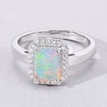1.05 Ct Octagon Ethiopian Opal and Lab Diamond Prong Silver Halo Ring by Fine Color Jewels