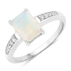 1.05 Ct Octagon White Ethiopian Opal and Lab Diamond Prong Silver Pave Bridge Ring
