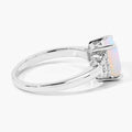 1.05 Ct Octagon White Ethiopian Opal and Lab Diamond Prong Silver Cocktail Ring by Fine Color Jewels