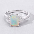 1.05 Ct Octagon White Ethiopian Opal and Lab Diamond Prong Silver Cocktail Ring by Fine Color Jewels