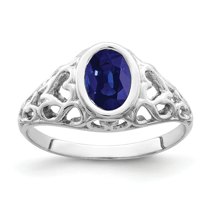 1.05 Ct Oval Blue Sapphire Bezel 14K White Gold Solitaire Filigree Ring by Fine Color Jewels