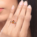 1.05 Ct Pear Yellow Madeira Citrine and Lab Diamond Prong Silver Three Stone Ring by Fine Color Jewels