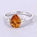 1.05 Ct Pear Yellow Madeira Citrine and Lab Diamond Prong Silver Three Stone Ring by Fine Color Jewels