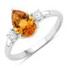 1.05 Ct Pear Yellow Madeira Citrine and Lab Diamond Prong Silver Three Stone Ring