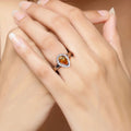 1.05 Ct Pear Yellow Madeira Citrine and Lab Diamond Prong Silver Halo Ring by Fine Color Jewels