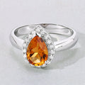 1.05 Ct Pear Yellow Madeira Citrine and Lab Diamond Prong Silver Halo Ring by Fine Color Jewels