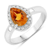 1.05 Ct Pear Yellow Madeira Citrine and Lab Diamond Prong Silver Halo Ring