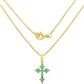 1.05 Ct Round Green Zambian Emerald Prong Silver Cross Pendant Necklace by Fine Color Jewels