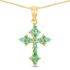 1.05 Ct Round Green Zambian Emerald Prong Silver Cross Pendant Necklace