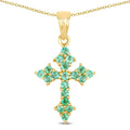 1.05 Ct Round Green Zambian Emerald Prong Silver Cross Pendant Necklace by Fine Color Jewels