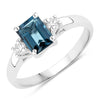 1.07 Ct Octagon London Blue Topaz and Diamond Prong Silver Three Stone Ring
