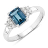 1.07 Ct Octagon London Blue Topaz and Lab Diamond Prong Silver Cocktail Ring