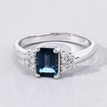 1.07 Ct Octagon London Blue Topaz and Lab Diamond Prong Silver Cocktail Ring by Fine Color Jewels