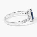 1.07 Ct Octagon London Blue Topaz and Lab Diamond Prong Silver Pave Bridge Ring by Fine Color Jewels