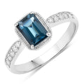 1.07 Ct Octagon London Blue Topaz and Lab Diamond Prong Silver Pave Bridge Ring by Fine Color Jewels