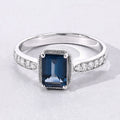 1.07 Ct Octagon London Blue Topaz and Lab Diamond Prong Silver Pave Bridge Ring by Fine Color Jewels