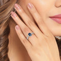 1.07 Ct Octagon London Blue Topaz and Lab Diamond Prong Silver Pave Bridge Ring by Fine Color Jewels