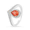 1.08 Ct Pear Lab Created Peach Sapphire and Moissanite Prong Silver Crown Ring by Fine Color Jewels