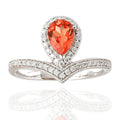 1.08 Ct Pear Lab Created Peach Sapphire and Moissanite Prong Silver Crown Ring by Fine Color Jewels