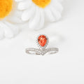 1.08 Ct Pear Lab Created Peach Sapphire and Moissanite Prong Silver Crown Ring by Fine Color Jewels