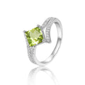 1.08 Ct Square Green Peridot and White Sapphire Prong Silver Solitaire Ring by Fine Color Jewels