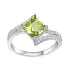 1.08 Ct Square Green Peridot and White Sapphire Prong Silver Solitaire Ring