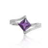 1.08 Ct Square Purple Amethyst and Mossanite Prong Silver Solitaire Princess cut Ring