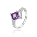 1.08 Ct Square Purple Amethyst and Mossanite Prong Silver Solitaire Princess cut Ring by Fine Color Jewels