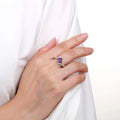 1.08 Ct Square Purple Amethyst and Mossanite Prong Silver Solitaire Princess cut Ring by Fine Color Jewels