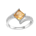 1.08 Ct Square Yellow Citrine and White Sapphire Prong Silver Star Solitaire Ring by Fine Color Jewels