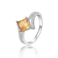 1.08 Ct Square Yellow Citrine and White Sapphire Prong Silver Star Solitaire Ring by Fine Color Jewels