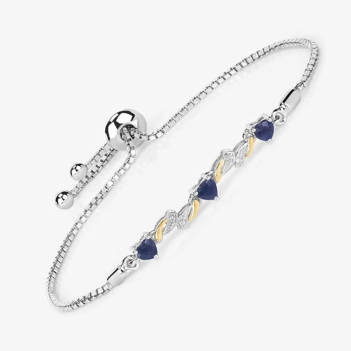 1.09 Ct Heart Blue Sapphire Prong Silver Bolo Adjustable Bracelet by Fine Color Jewels