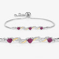 1.09 Ct Heart Pink Ruby Prong Silver Bolo Adjustable Bracelet by Fine Color Jewels