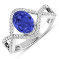 1.09 Ct Oval Violet Tanzanite Lab Diamond Prong 14k Gold Crossover Ring by Fine Color Jewels
