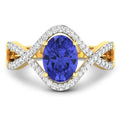 1.09 Ct Oval Violet Tanzanite Lab Diamond Prong 14k Gold Crossover Ring by Fine Color Jewels