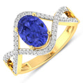 1.09 Ct Oval Violet Tanzanite Lab Diamond Prong 14k Gold Crossover Ring by Fine Color Jewels