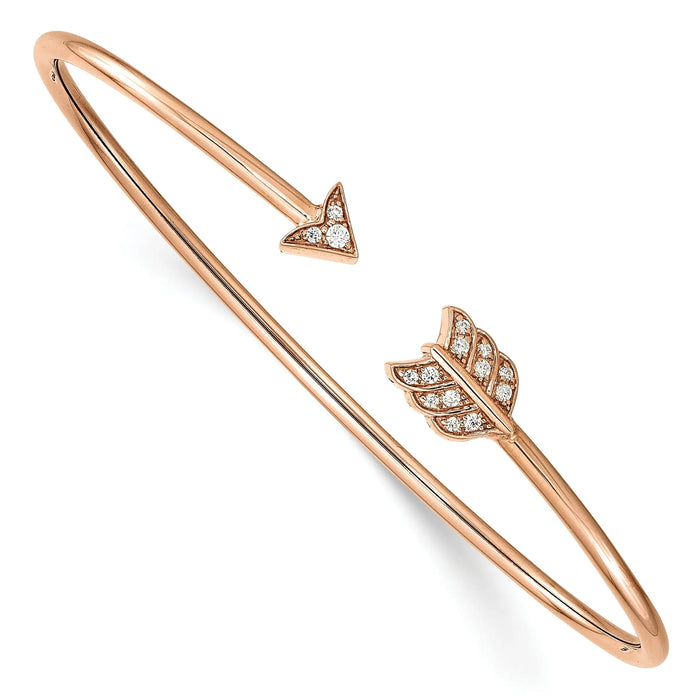 1/10 ct Diamond Arrow Flexible Cuff Bangle Bracelet 14k Rose Gold by Fine Color Jewels