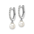 1/10 ct Lab Diamond and Cultured Pearl Hinged Hoop Earrings 14k White Gold by Fine Color Jewels