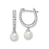 1/10 ct Lab Diamond and Cultured Pearl Hinged Hoop Earrings 14k White Gold