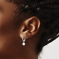 1/10 ct Lab Diamond and Cultured Pearl Hinged Hoop Earrings 14k White Gold by Fine Color Jewels