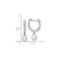 1/10 ct Lab Diamond and Cultured Pearl Hinged Hoop Earrings 14k White Gold by Fine Color Jewels