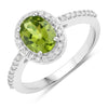 1.10 Ct Oval Green Peridot and Lab Diamond Prong Silver Halo Pave Ring