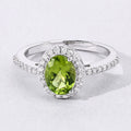 1.10 Ct Oval Green Peridot and Lab Diamond Prong Silver Halo Pave Ring by Fine Color Jewels