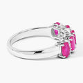 1.10 Ct Oval Pink Ruby & Lab Diamond Prong Silver Half Eternity Band Five Stone Ring by Fine Color Jewels