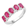 1.10 Ct Oval Pink Ruby & Lab Diamond Prong Silver Half Eternity Band Five Stone Ring
