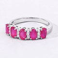 1.10 Ct Oval Pink Ruby & Lab Diamond Prong Silver Half Eternity Band Five Stone Ring by Fine Color Jewels