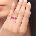 1.10 Ct Oval Pink Ruby & Lab Diamond Prong Silver Half Eternity Band Five Stone Ring by Fine Color Jewels