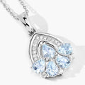 1.10 Ct Pear Blue Aquamarine & Lab Diamond Prong Silver Five Stone Pendant Necklace by Fine Color Jewels