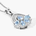 1.10 Ct Pear Blue Aquamarine & Lab Diamond Prong Silver Five Stone Pendant Necklace by Fine Color Jewels